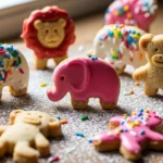 Close-up of frosted animal crackers, homemade and healthy version of the classic snack.