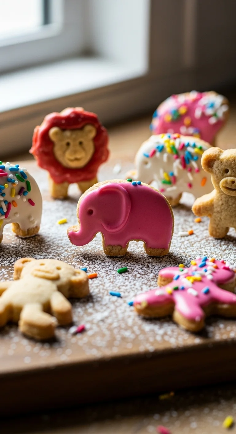 Close-up of frosted animal crackers, homemade and healthy version of the classic snack.