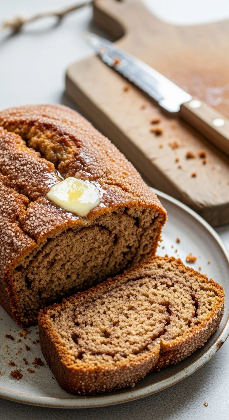 Close-up of a Slice of Apple Cider Bread with Cinnamon Sugar Topping