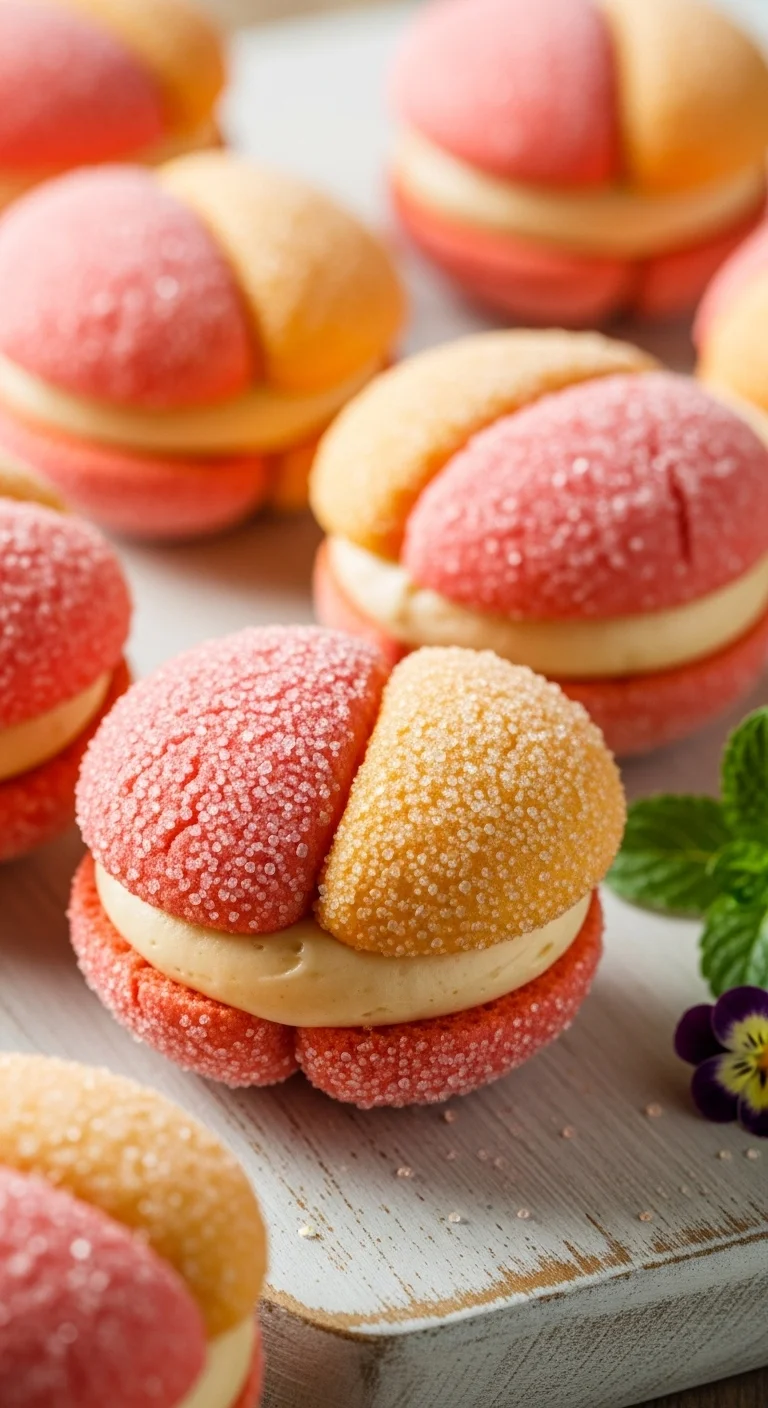 Step-by-step view of making peach cookies recipe with apricot filling.