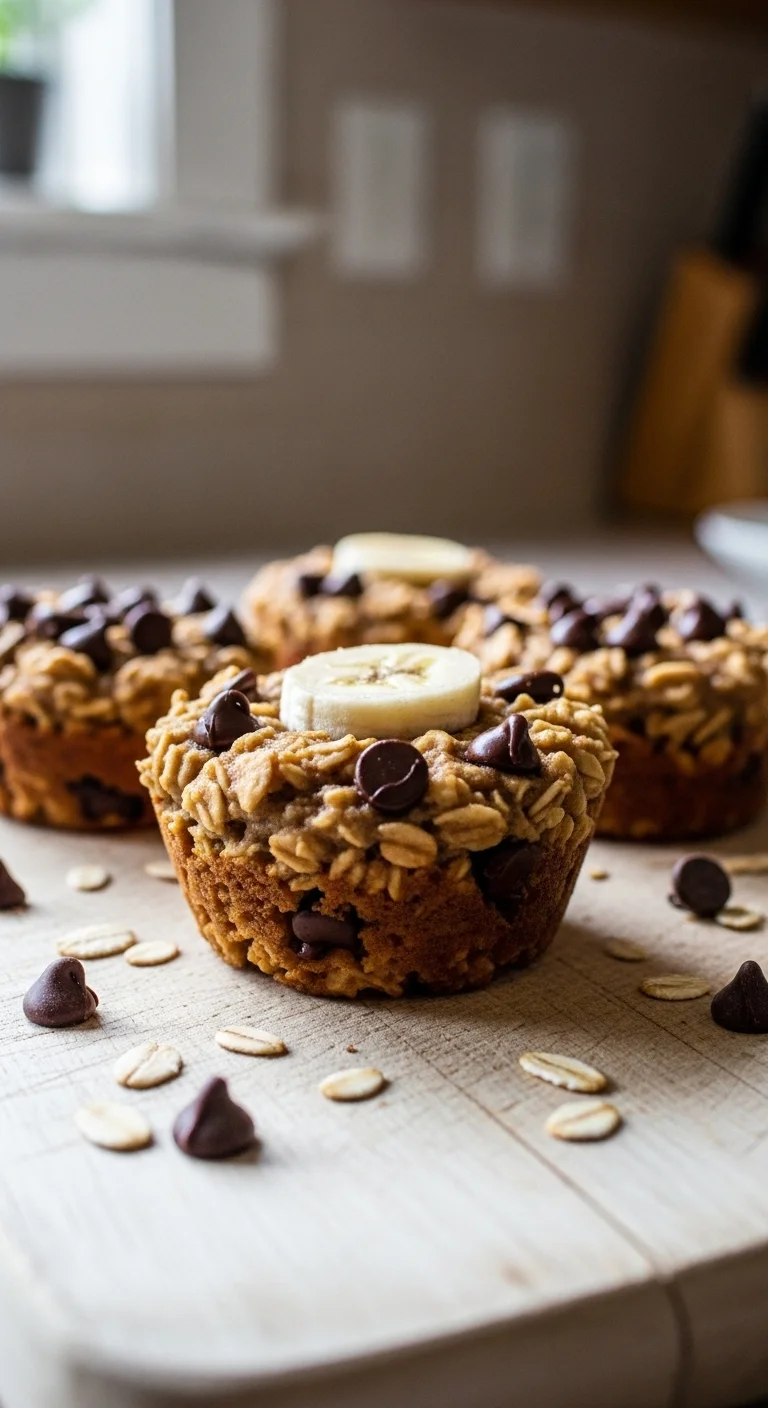 Peanut butter banana baked oatmeal cups fresh out of the oven. A quick, healthy breakfast or snack recipe.