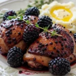Juicy blackberry chicken thighs ready to eat, glazed to perfection. A delicious and easy blackberry chicken thighs recipe.