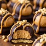 Close-up of delicious no bake buckeye graham crackers, showing peanut butter and chocolate layers.