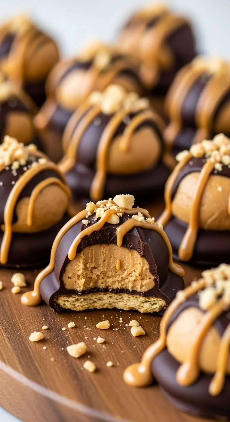 Close-up of delicious no bake buckeye graham crackers, showing peanut butter and chocolate layers.
