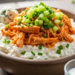 Delicious Buffalo Chicken Cottage Cheese Bowl with rice, chicken, and buffalo sauce, perfect for a quick and healthy lunch.