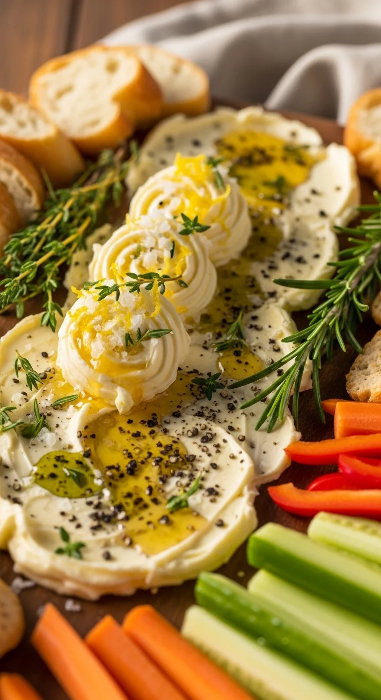 Close-up of a beautifully arranged butter board recipe with colorful toppings, perfect for entertaining guests.