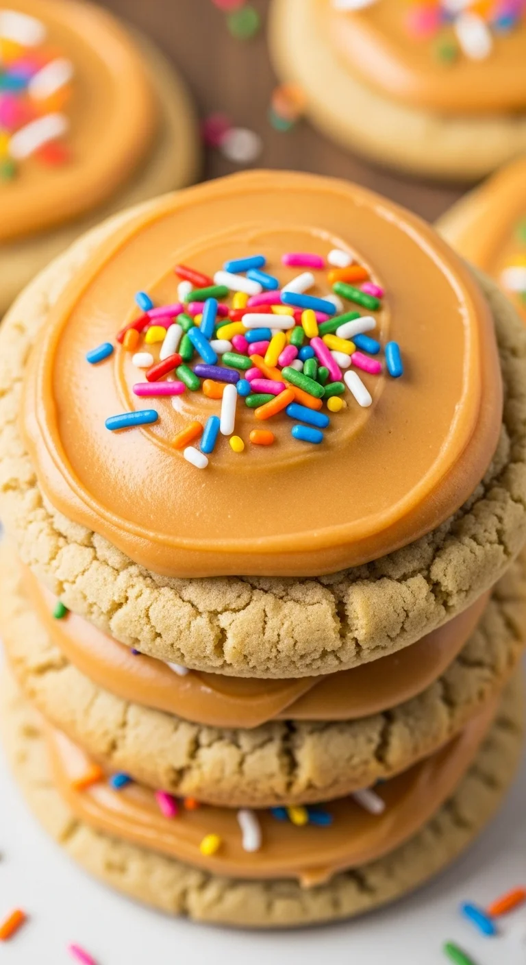 A close-up image showing the delicious butterscotch frosting and soft texture of the homemade butterscotch dream cookie.