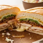 Juicy Cheesy Chicken Cheese Steak Sandwich with gooey cheese and caramelized onions. Perfect comfort food!