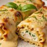 Delicious Chicken Alfredo Lasagna Roll Ups, creamy ricotta filling, shredded chicken, and Alfredo sauce