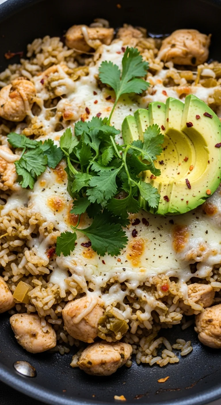 Chicken and Rice Skillet with Salsa Verde - Easy One Pan Dinner Recipe