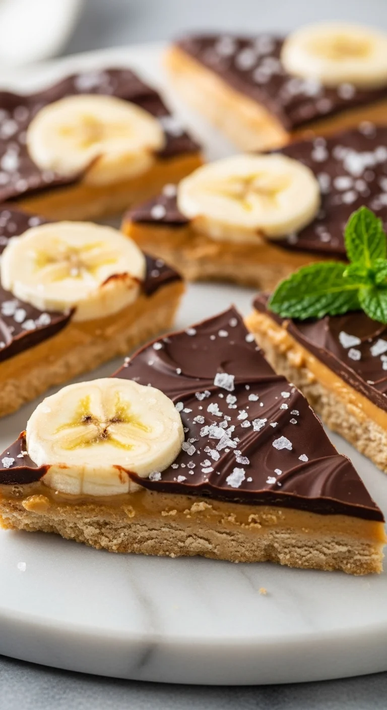 Process of layering bananas, peanut butter, and melted chocolate to create chocolate banana bark.