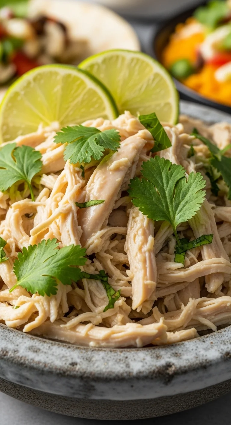 Juicy and flavorful Cilantro Lime Chicken cooked in a slow cooker. Perfect for tacos, bowls, and meal prepping.