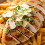 Creamy cajun chicken pasta in a bowl, garnished with parsley. A delicious and easy weeknight dinner.