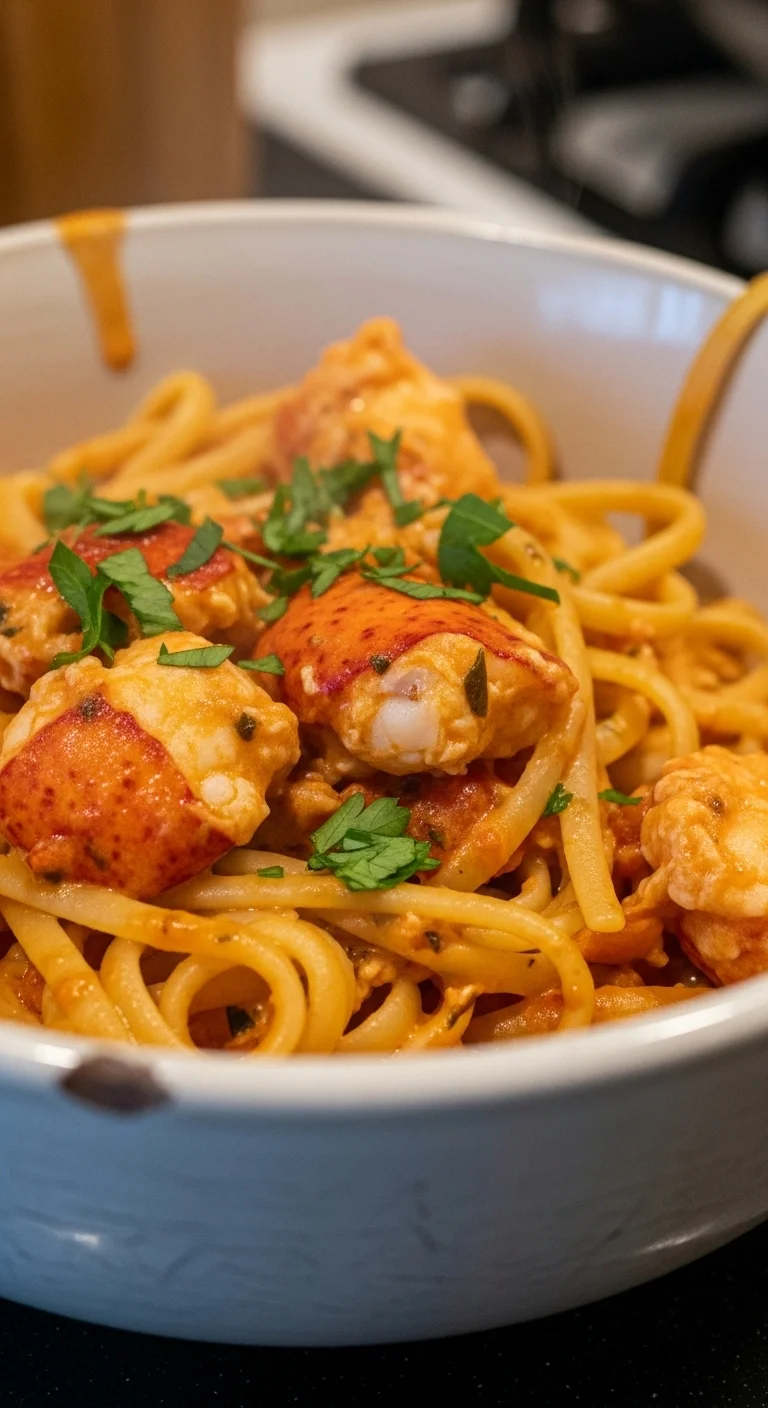 Delicious creamy lobster pasta, a perfect seafood dinner recipe.