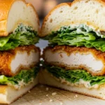 Close-up of a delicious Crispy Chicken Caesar Sandwich. See the easy recipe!