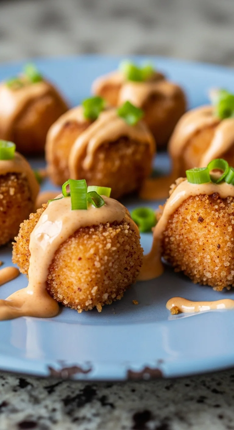 Creamy and zesty bang bang sauce served with crispy salmon bites.