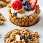 Golden brown and delicious easy baked granola cups recipe, perfect for a healthy breakfast or snack.