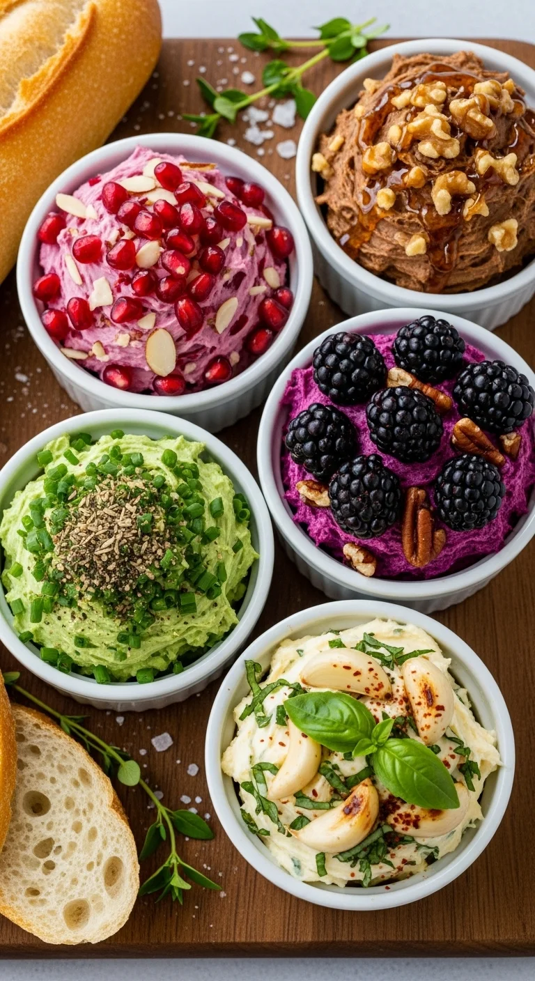 Assortment of easy compound butter recipes: Pomegranate, Cinnamon, Blackberry and more. View the recipe!