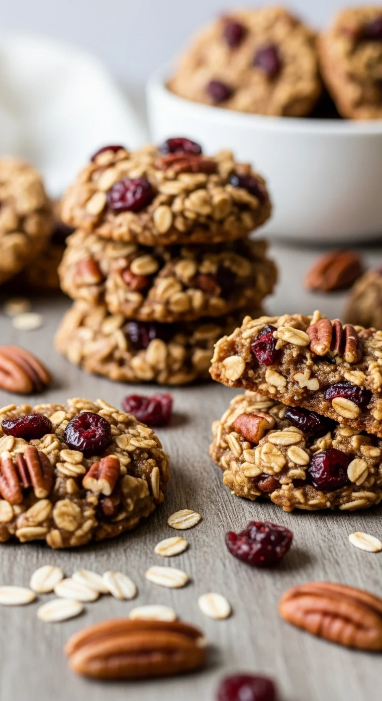 Step-by-step guide to making no bake cranberry pecan cookies. Ingredients and mixing bowl shown.