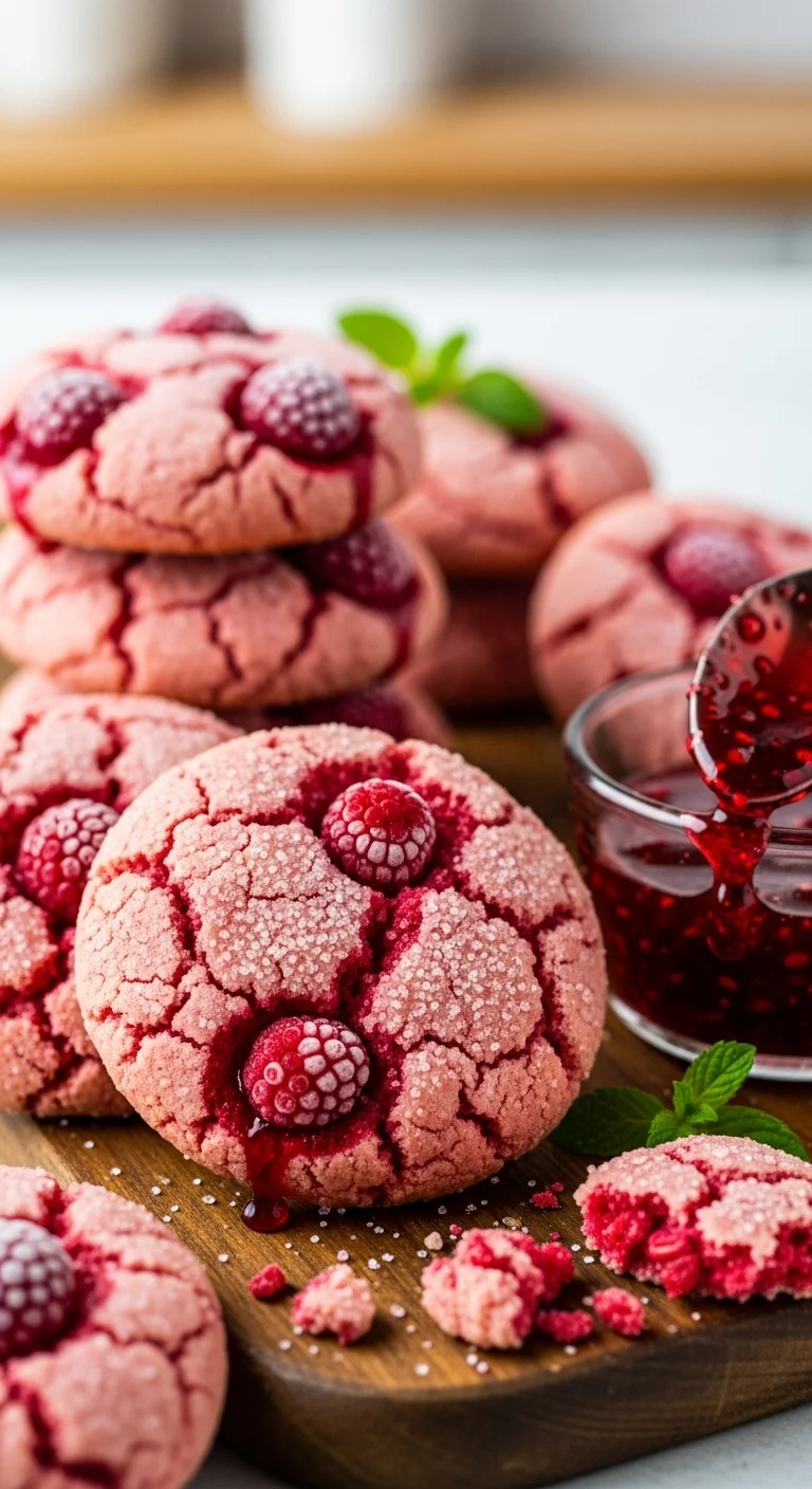 Step-by-step image showing how to make easy gluten-free raspberry cookies with frozen raspberries.