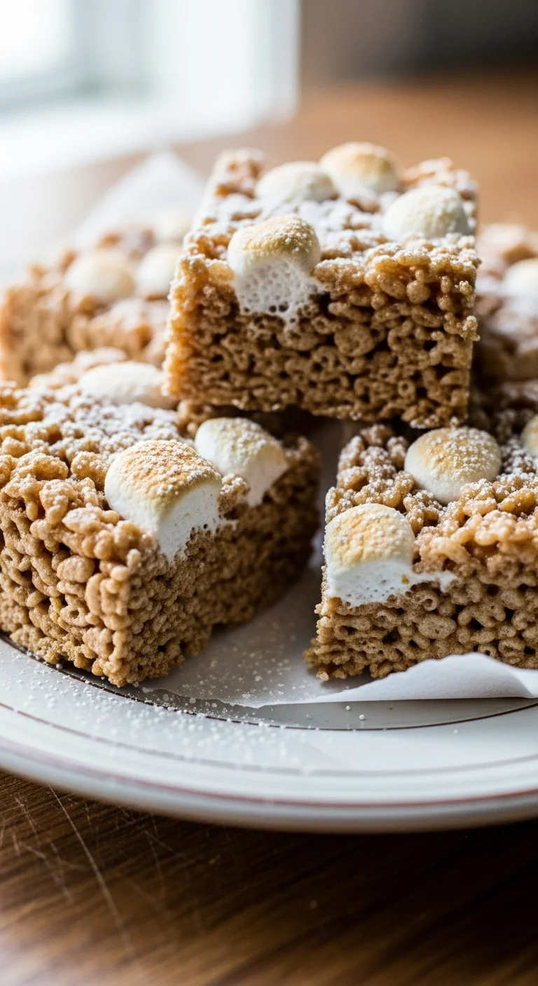 Close-up of delicious homemade Gingerbread Rice Krispie Treats, a perfect holiday dessert.