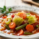 Hearty Cabbage Soup Recipe: Bowl of steaming, colorful cabbage soup.