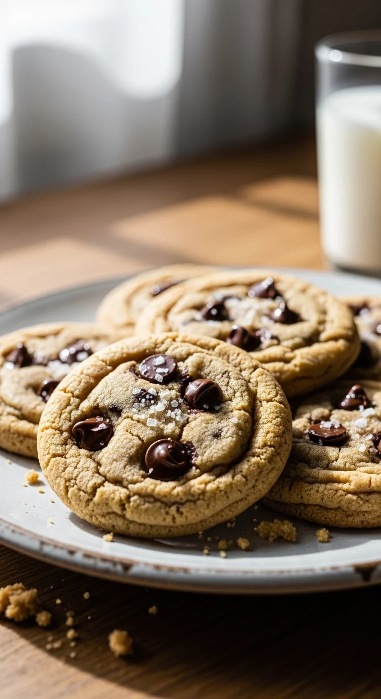 Close-up detail of freshly baked Baileys Irish Cream chocolate chip cookies showing melted chocolate chips.