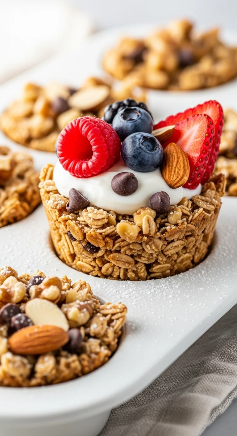 Close-up of homemade granola cups recipe being prepared in a baking pan, showcasing the ingredients and texture.