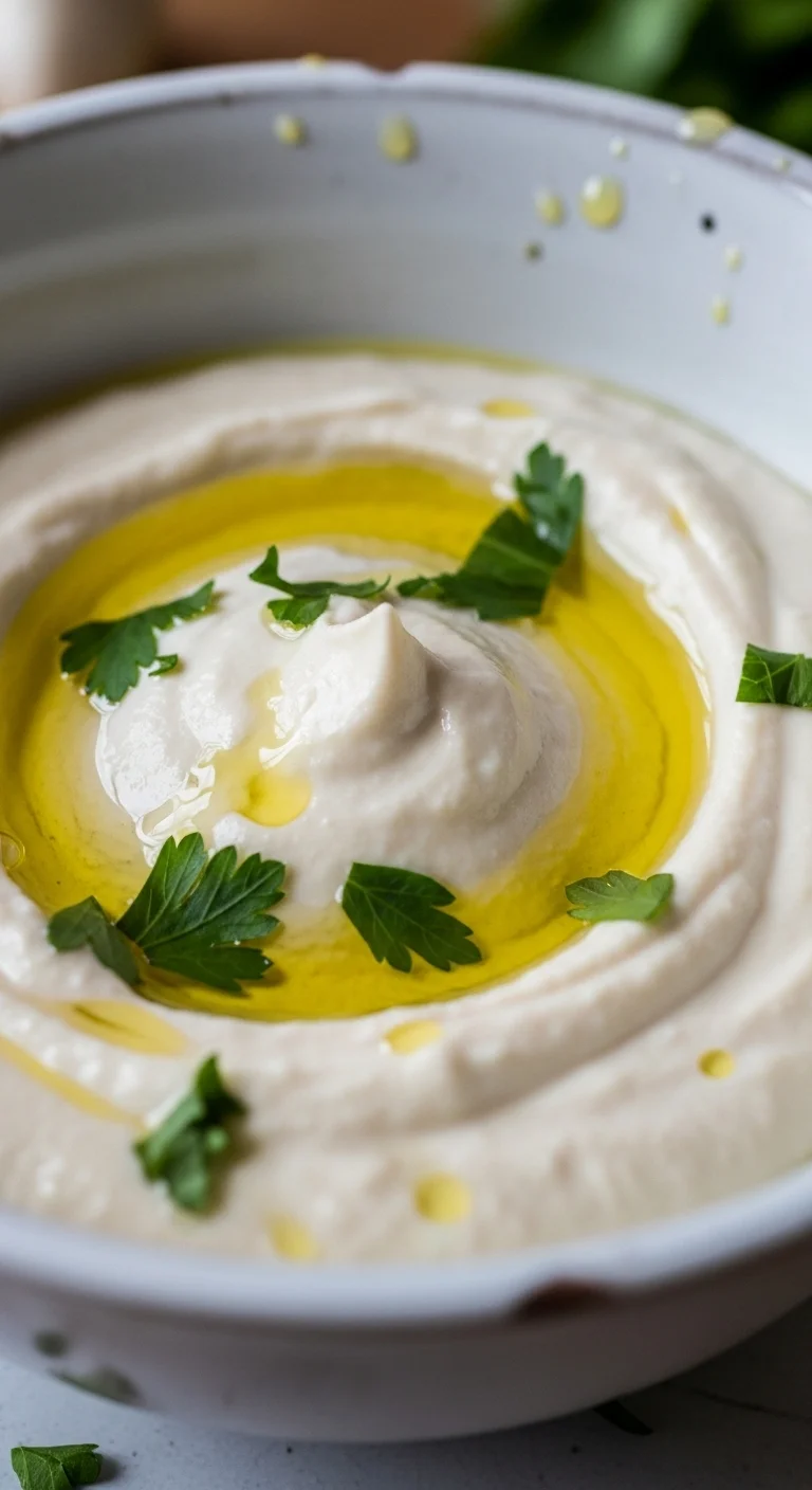 Step-by-step image showing the process of making Lebanese garlic sauce (Toum) in a food processor.