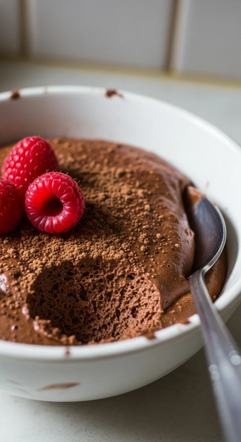 Close-up of delicious keto chocolate mousse in a glass, garnished with chocolate shavings. Sugar-free and ready in 5 minutes!