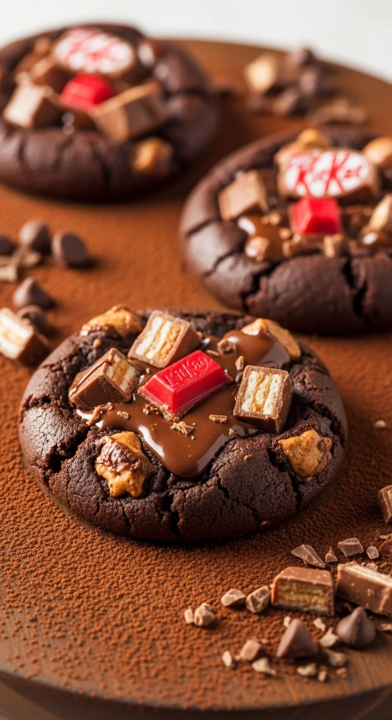 Close-up of delicious double chocolate Kit Kat cookies, perfect for sharing.