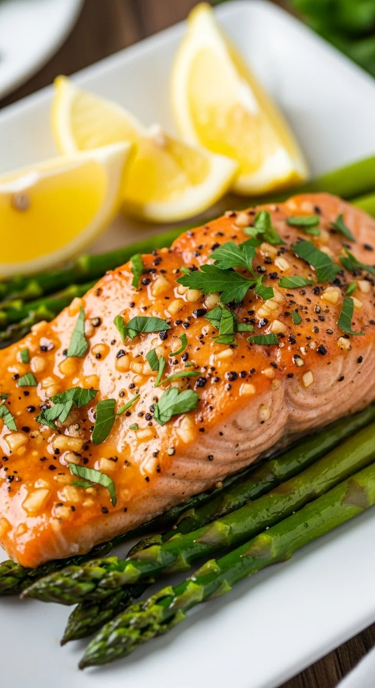 Close-up of perfectly baked maple Dijon salmon, glistening with glaze.