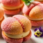 Close-up of homemade peach cookies filled with apricot cream. Get the peach cookies recipe!