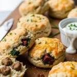 Close-up of golden brown protein breakfast biscuits, perfect for a quick and healthy morning meal.