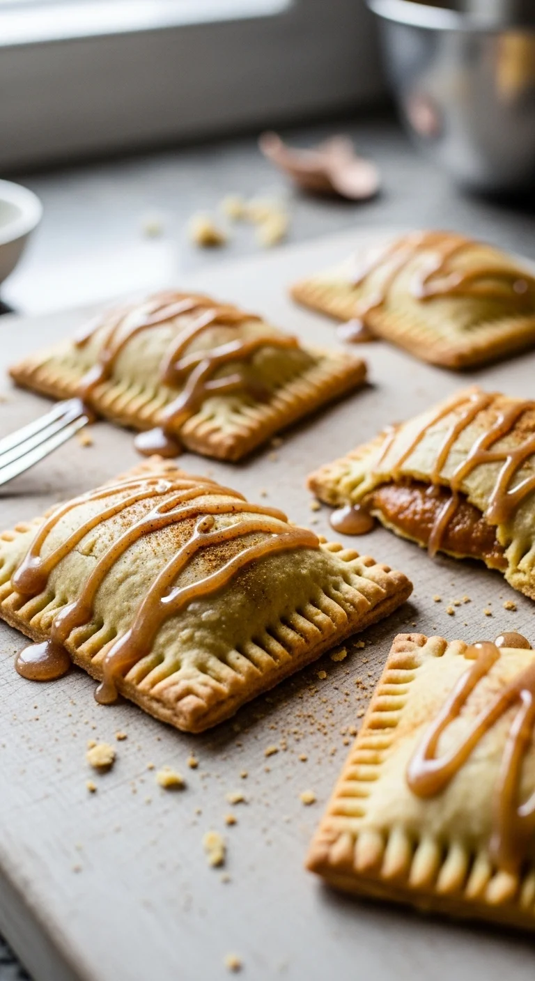 Close-up of homemade pumpkin pop tarts with maple glaze, perfect for fall baking.