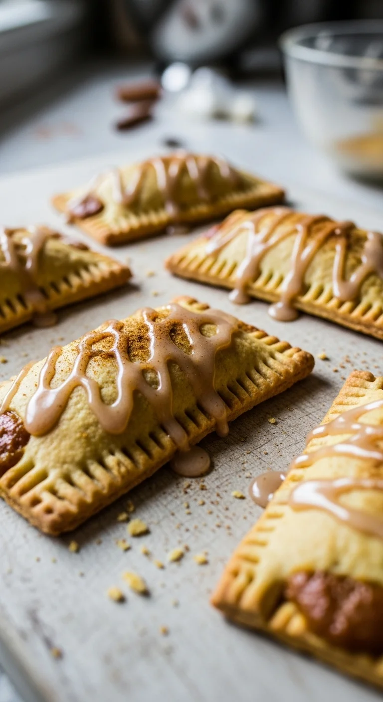Detailed view of the maple glaze on top of homemade pumpkin pop tarts.