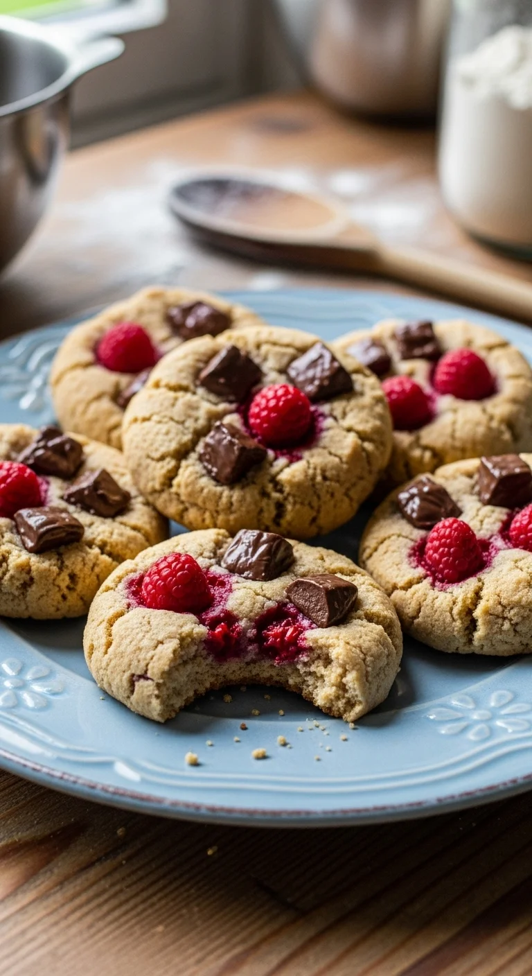 Delicious raspberry chocolate cookies with large chocolate chunks, ready to enjoy. Raspberry Chocolate Cookies Recipe.