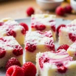 Close-up of creamy raspberry coconut fudge, a delicious vegan dessert.