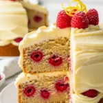 Delicious Raspberry Lemon Cake with creamy Lemon Buttercream frosting. A bright and beautiful homemade cake.