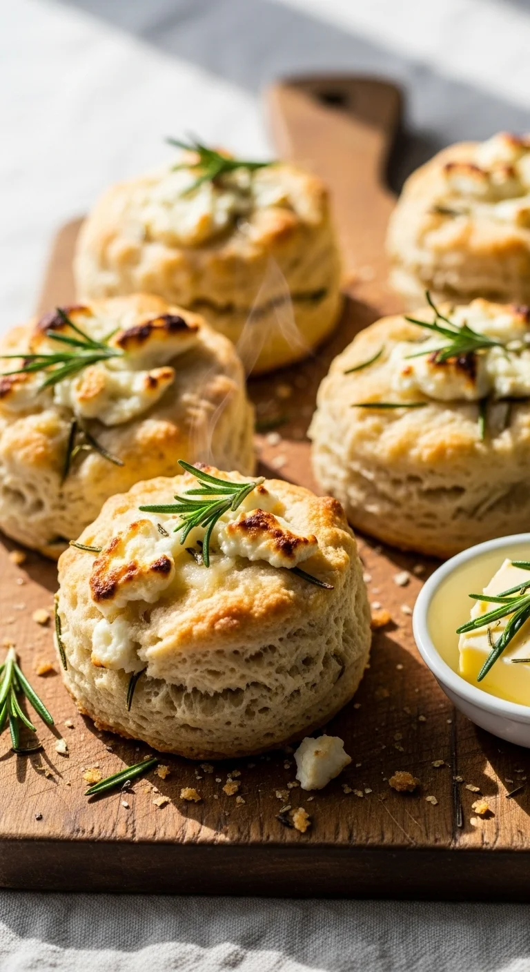 Step-by-step image of making rosemary cheese biscuits, showing the mixing and baking process.
