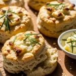 Close-up of soft and flaky rosemary cheese biscuits. Perfect for breakfast, brunch or snack.