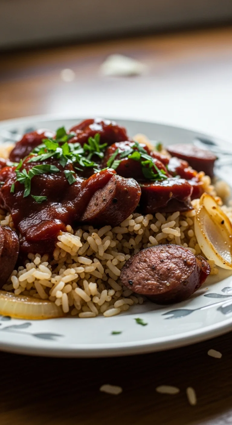 Sausage rice recipe: One-pan BBQ dinner with flavorful sausage and rice.