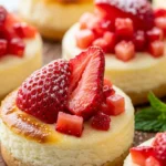 Delicious Strawberry Cheesecake Shortbreads topped with fresh strawberries.