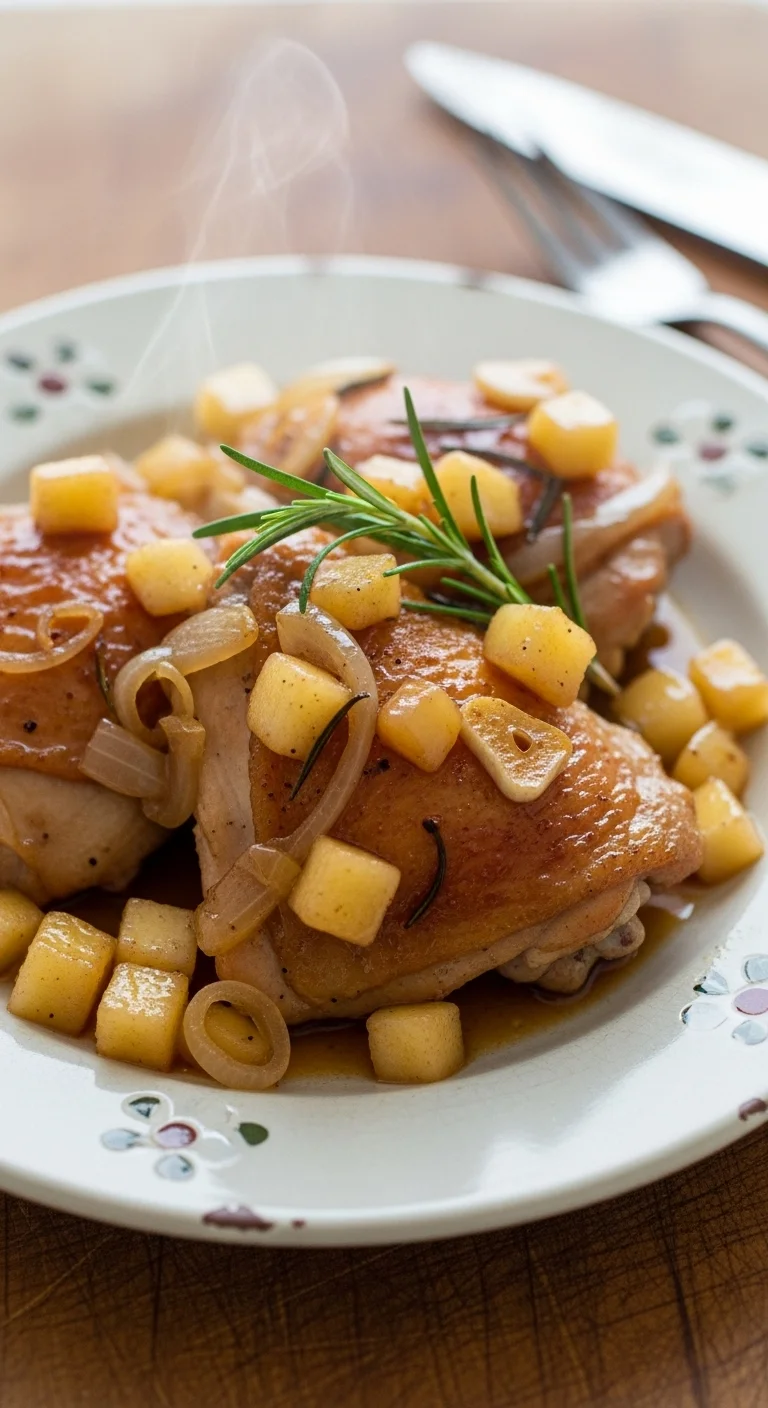 Delicious Maple Apple Chicken ready to serve. Tender chicken with a sweet and savory apple maple glaze.