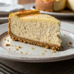 Close-up of a decadent brown butter vanilla bean cheesecake. Perfect for a special occasion.