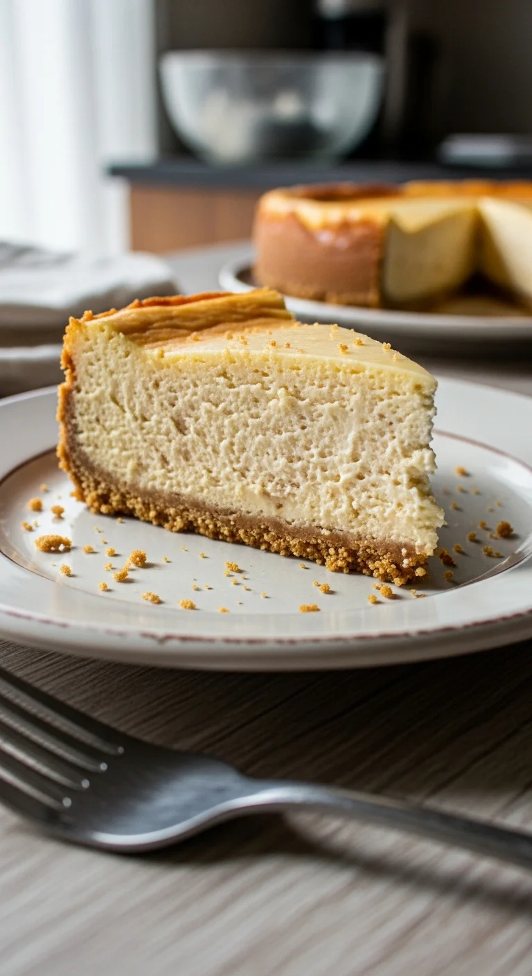 Close-up of a decadent brown butter vanilla bean cheesecake. Perfect for a special occasion.