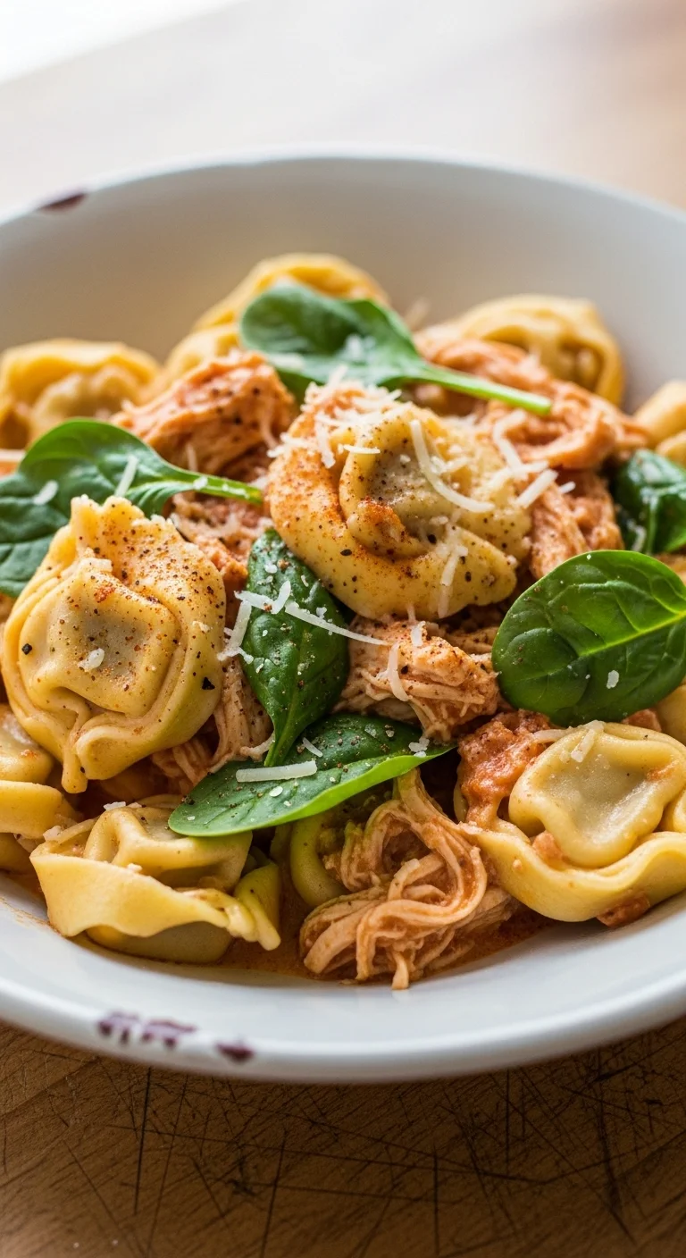 Creamy Chicken Tortellini in a CrockPot - easy weeknight meal recipe.