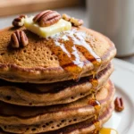 Fluffy gingerbread pancakes recipe served with maple syrup, perfect for a cozy breakfast or brunch.