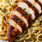 Delicious and creamy Cajun chicken alfredo pasta dish.