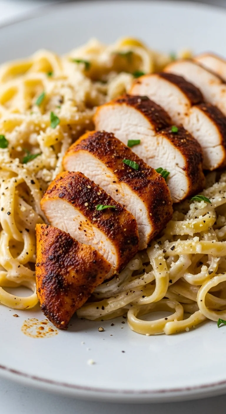 Delicious and creamy Cajun chicken alfredo pasta dish.